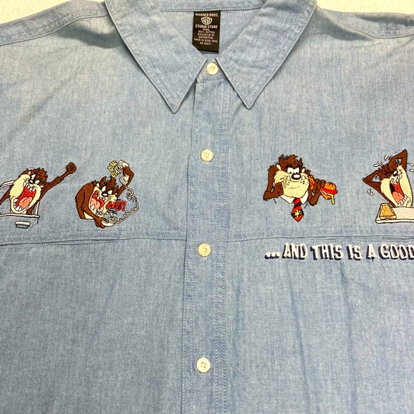 Warner Brothers Tasmanian Devil Shirt XXL blue chambray - Picture 9 of 9